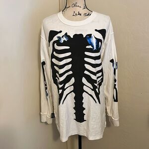 Blvck Scvle White Skeleton Graphic Reversible Design Casual Pullover Long Sleeve